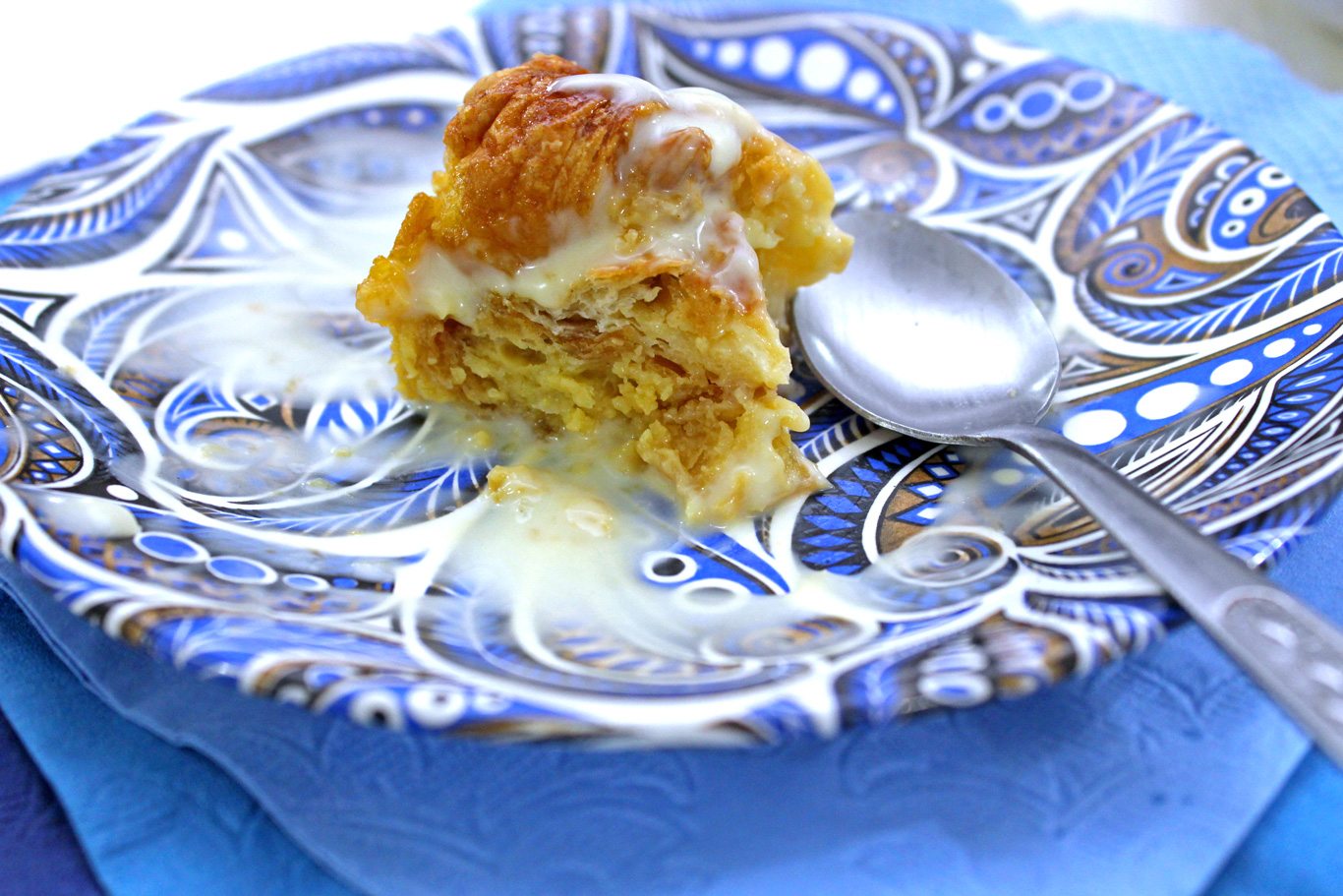 Bread and butter pudding with vanilla sauce