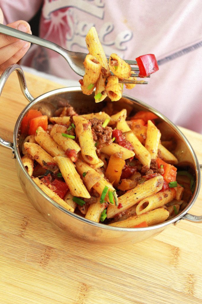 Maya Eating Balsamic Tomato And Basil Penne Pasta