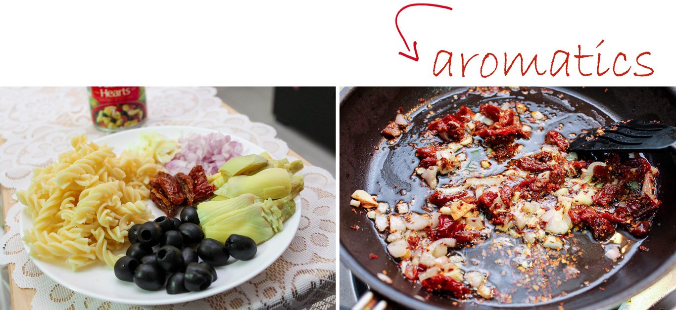 Avocado and artichoke pasta salad