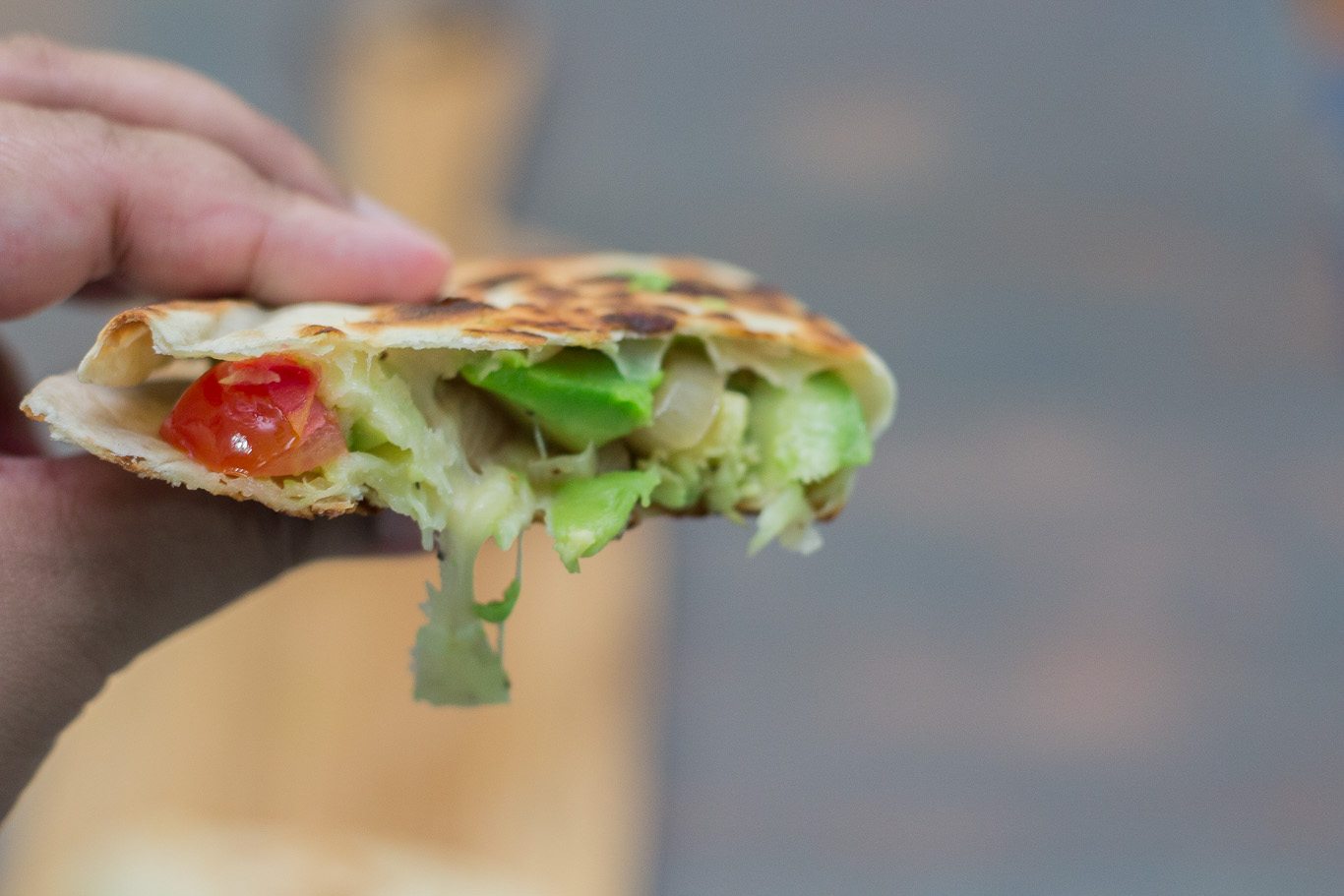 Caramelized onions, mushroom and avocado quesadillas 