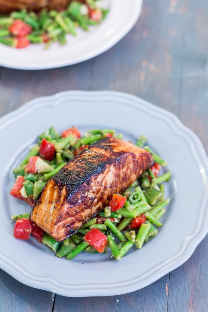Honey Garlic Salmon with Warm Chopped Asparagus Salad