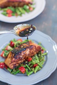 Honey Garlic Salmon with Warm Chopped Asparagus Salad