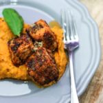 Salmon with Lemon Herb Butter and Garlic Mashed Sweet Potatoes