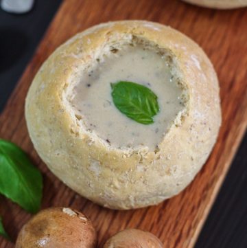 Creamy Mushroom Soup in Bread Bowls
