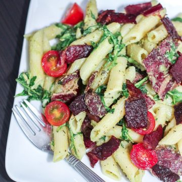 BLT Pasta with Avocado Dressing
