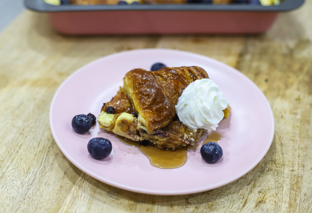 Blueberry and Cream Cheese Croissant Pudding