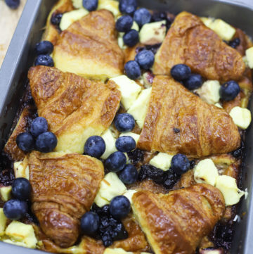 Blueberry and Cream Cheese Croissant Pudding