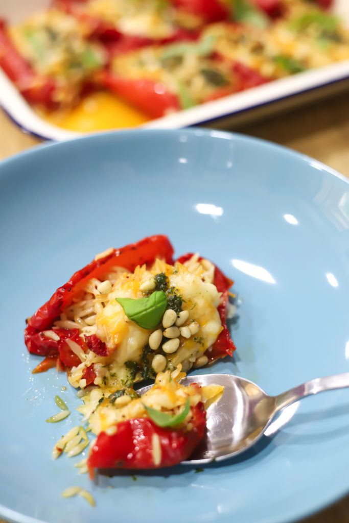 Cheesy Orzo Stuffed Red Peppers