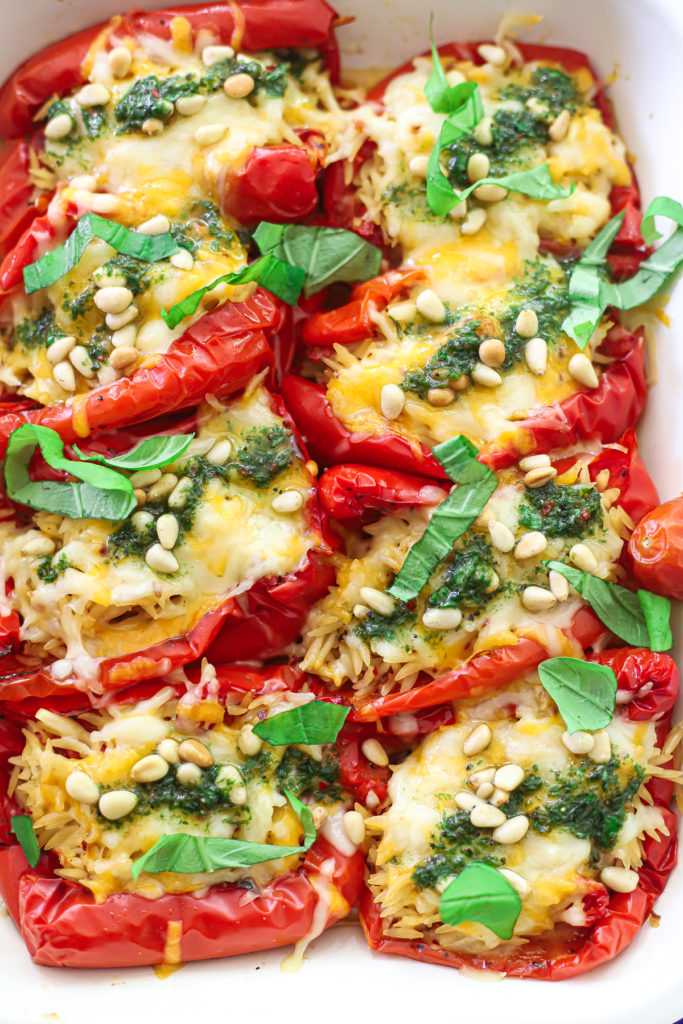 Cheesy Orzo Stuffed Red Peppers